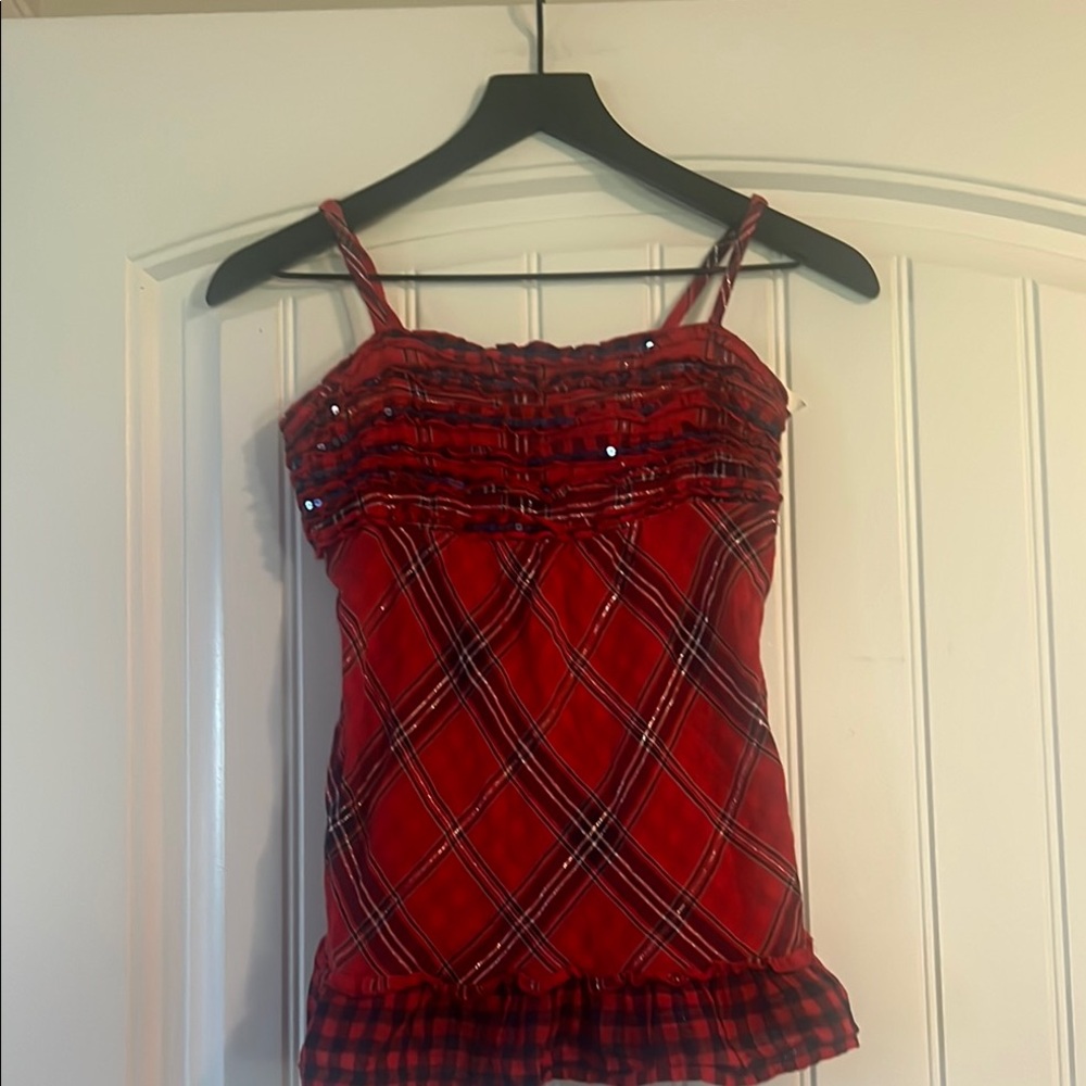 Justice Red Ruched Sequin Tank top  size 14
